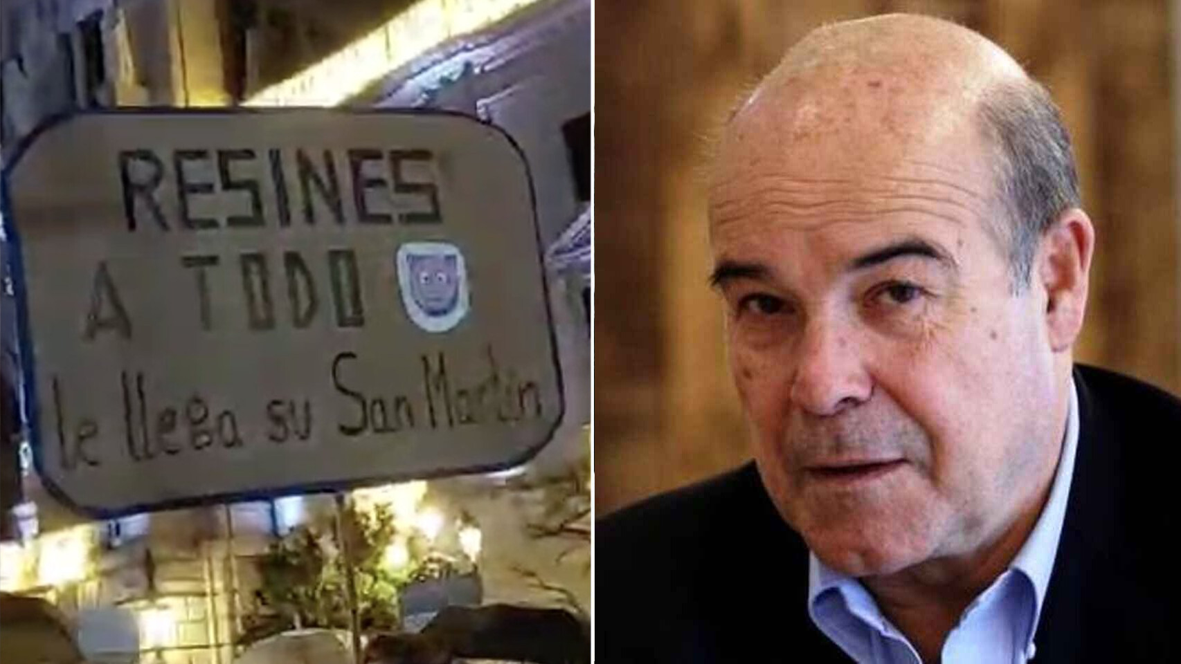 Fotomontaje de la pancarta junto a una imagen de Resines.