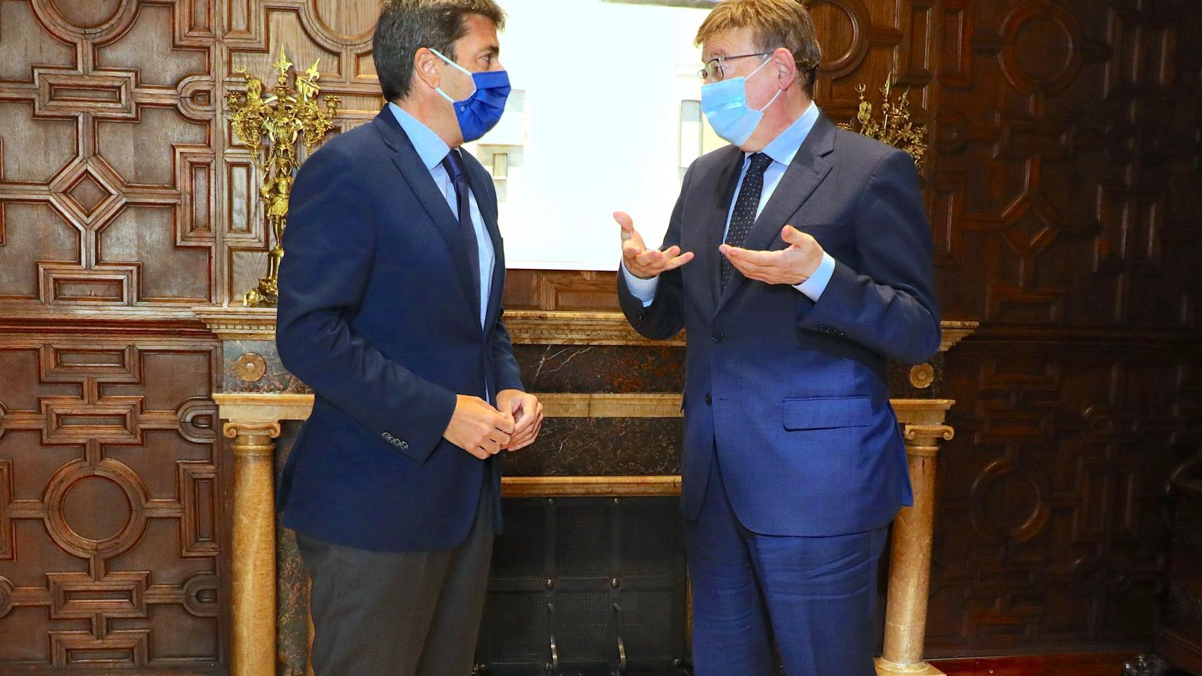 Carlos Mazón y Ximo Puig, en la reunión que mantuvieron en el Palau de la Generalitat.
