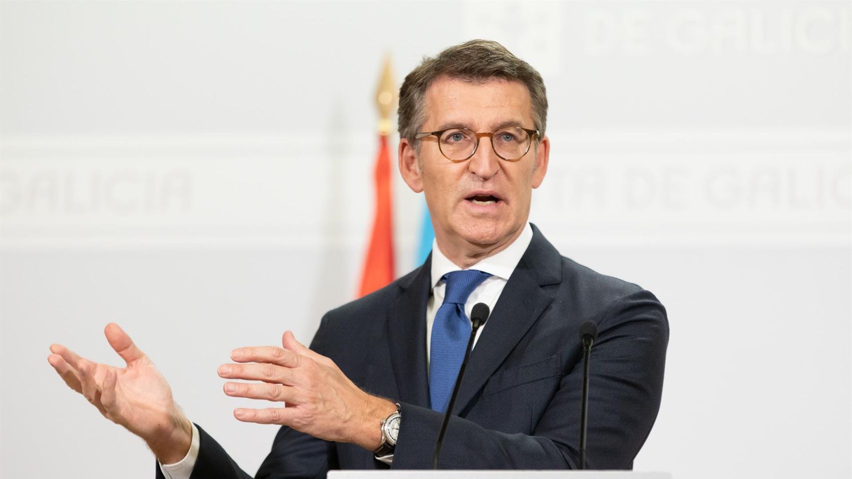 Alberto Núñez Feijóo durante una rueda de prensa.