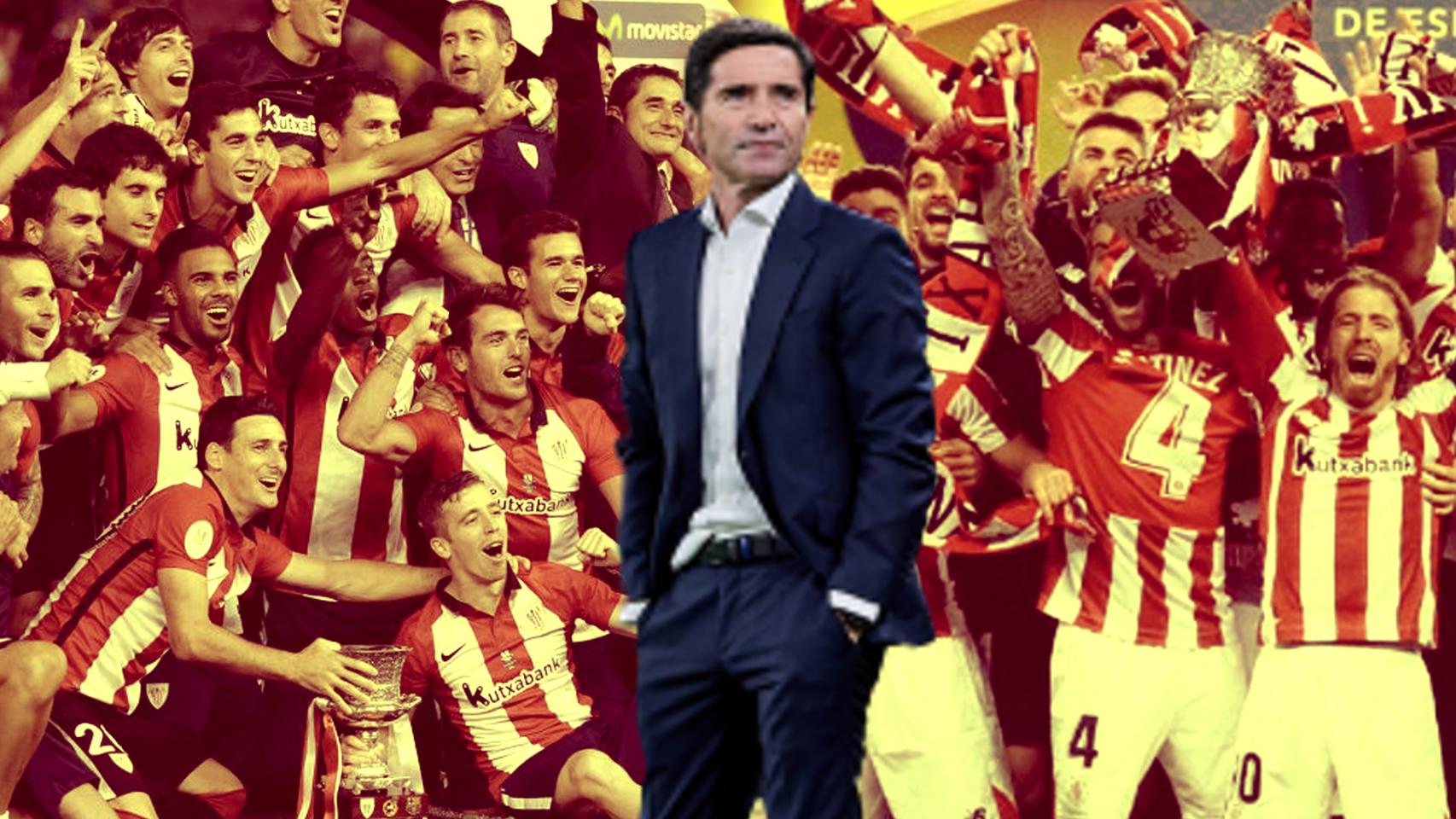 Marcelino García Toral y las dos últimas celebraciones de la Supercopa de España del Athletic Club, en un fotomontaje.