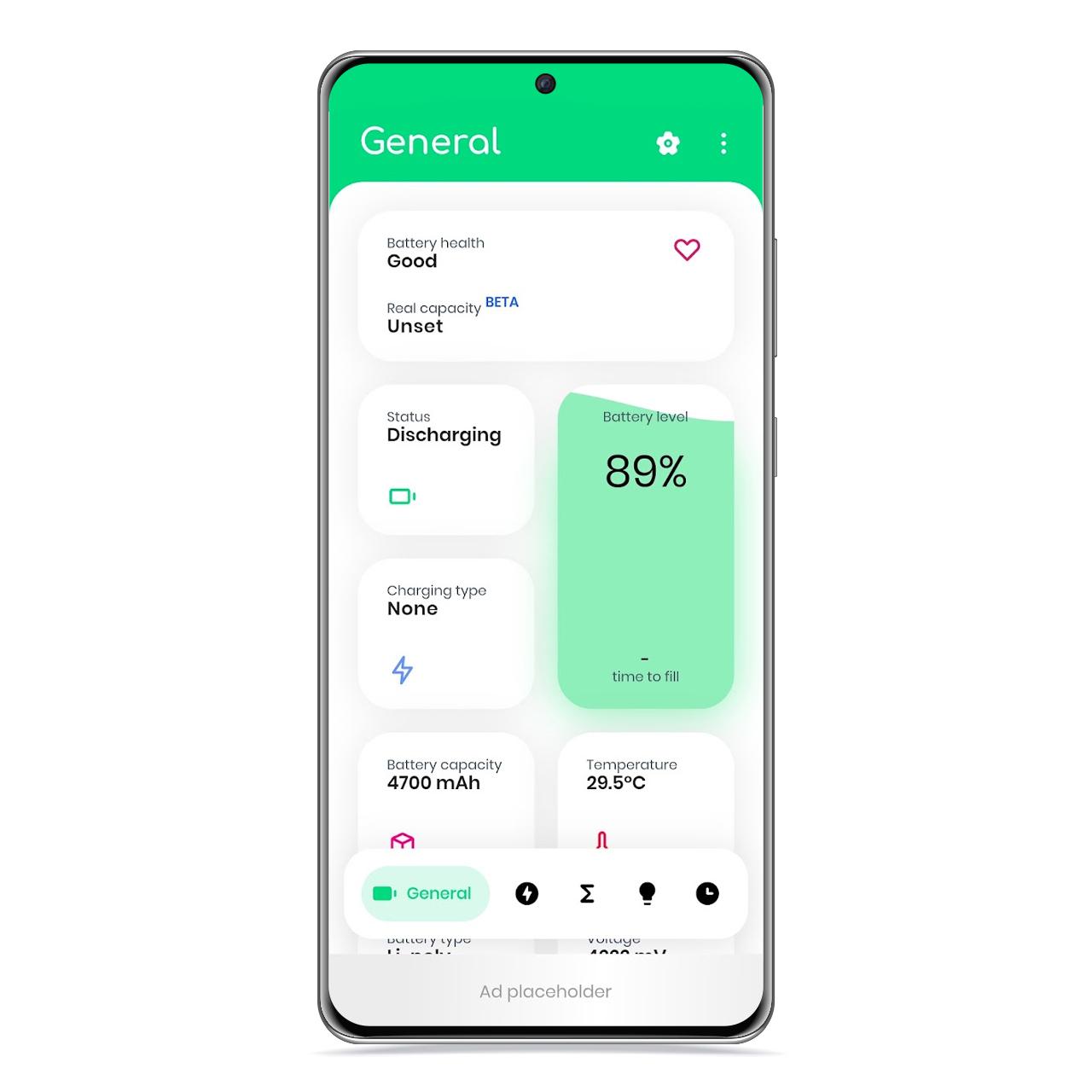 Panel principal de Electron, la app para ver la salud de tu batería y más datos