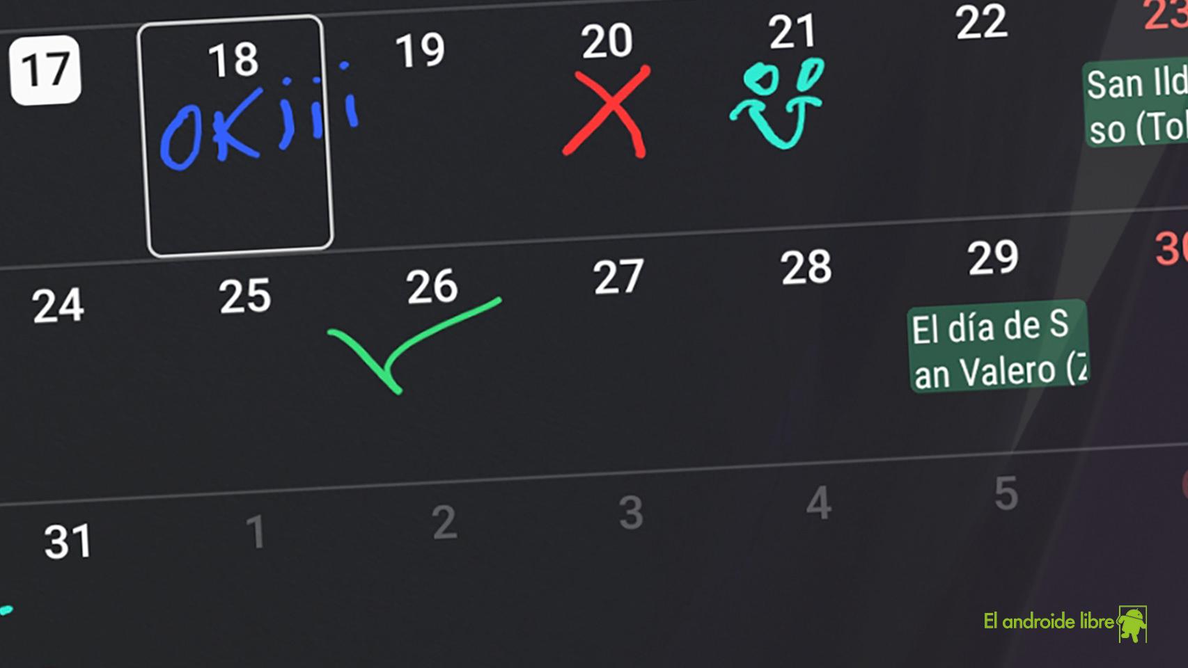 El S Pen puede ser usado para añadir notas a mano en Calendario
