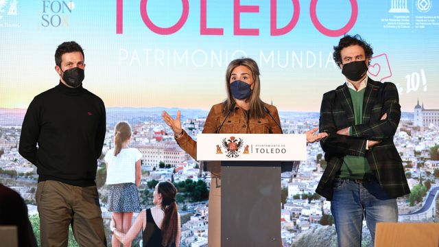Iván Cerdeño, Milagros Tolón y Pepe Rodríguez Rey, de izquierda a derecha, este lunes en el Parador de Toledo.