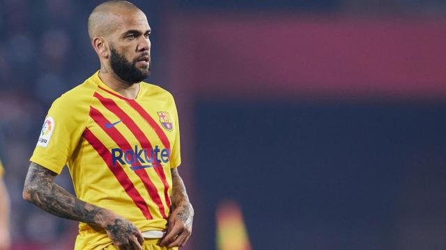 Dani Alves, en un partido del Barcelona de la temporada 2021/2022