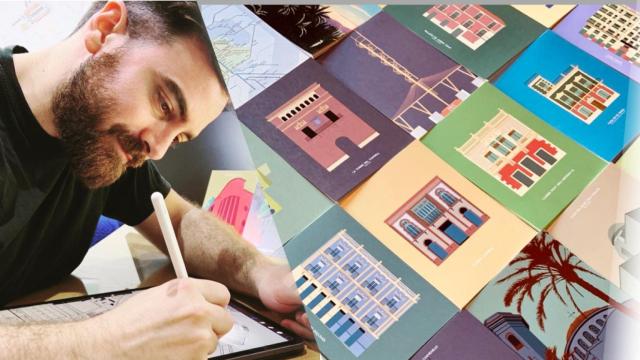 Álex Segarra, a la izquierda, y sus composiciones.