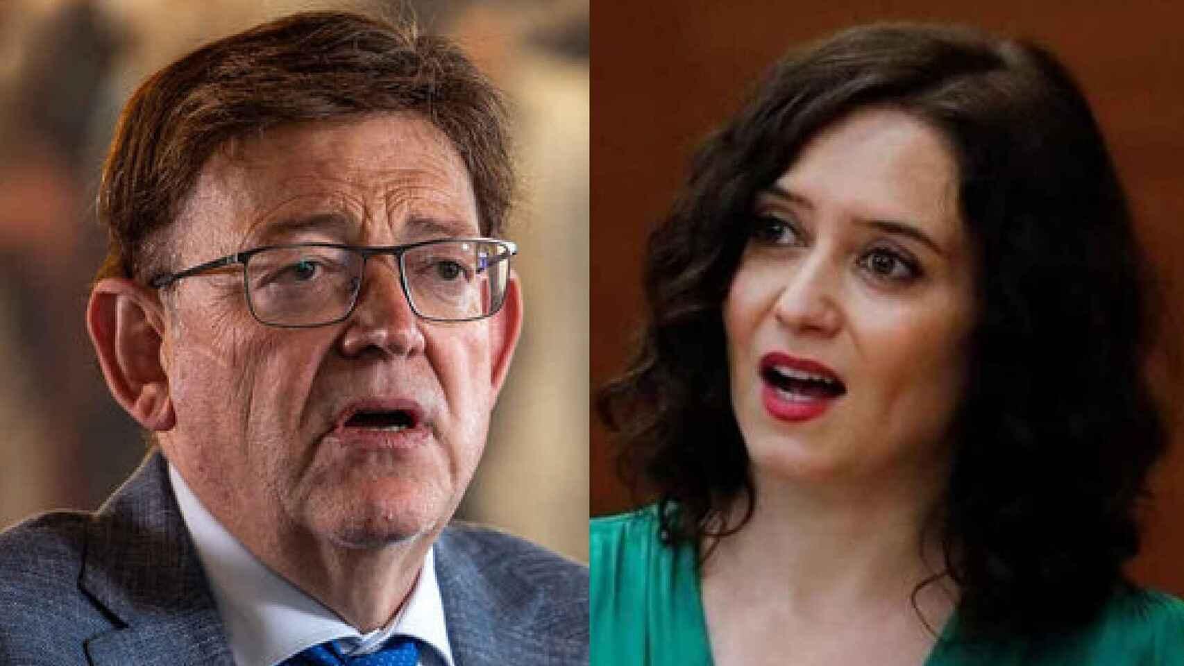 El presidente de la Comunidad Valenciana, Ximo Puig, y la de la Comunidad de Madrid, Isabel Díaz Ayuso.