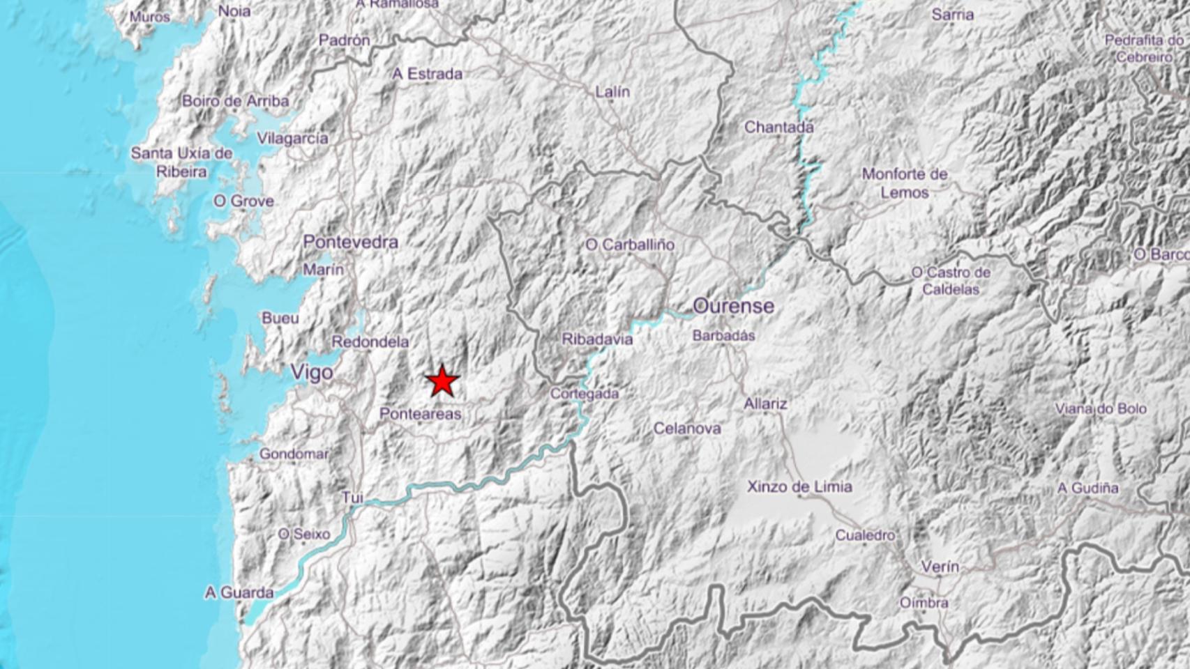 Epicentro del terremoto sentido en Mondariz (Pontevedra)