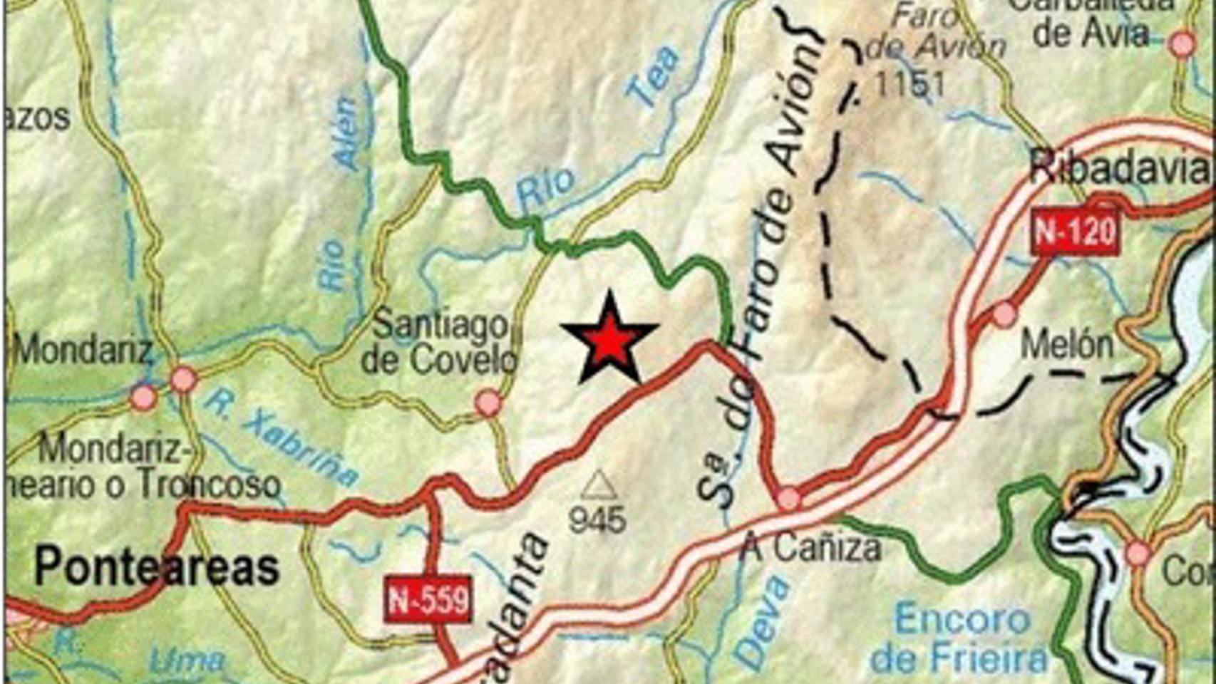 Localización de un terremoto localizado en Covelo (Pontevedra).