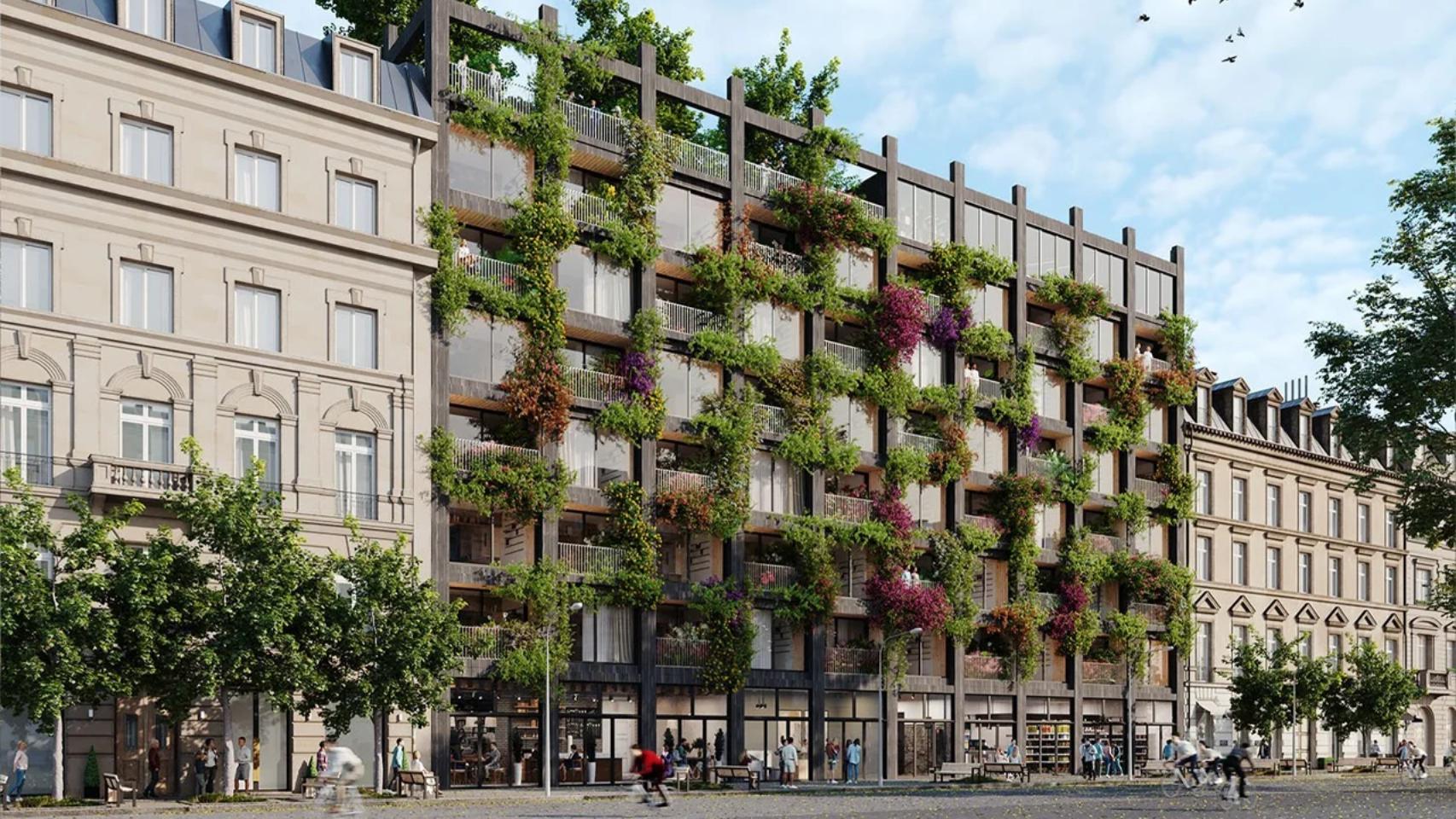 Edificio construido con casas prefabricadas.