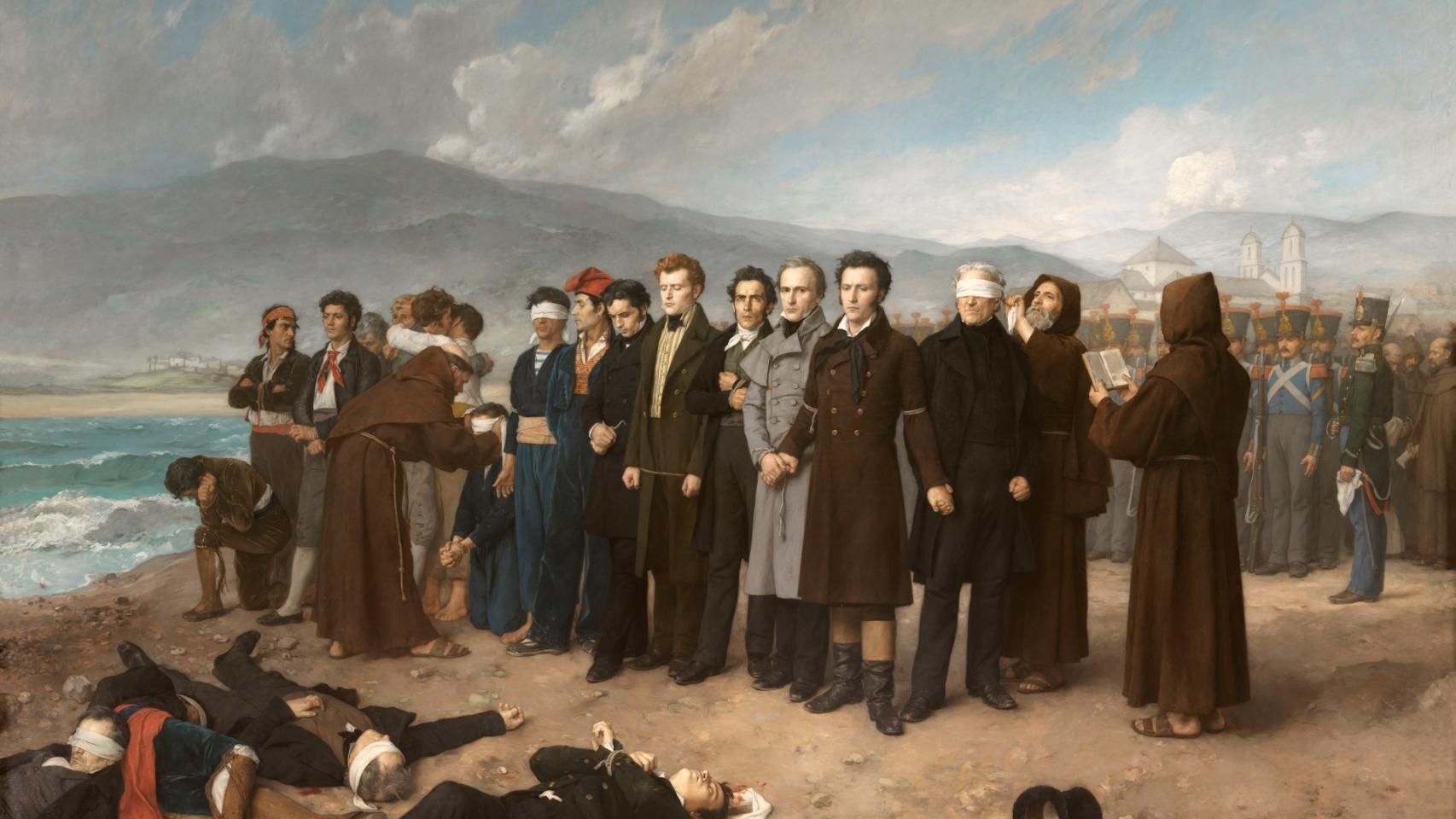 Francisco Fernández Golfín (al que un monje venda los ojos), primer presidente de la Diputación, retratado en el 'Fusilamiento de Torrijos', de Antonio Gisbert