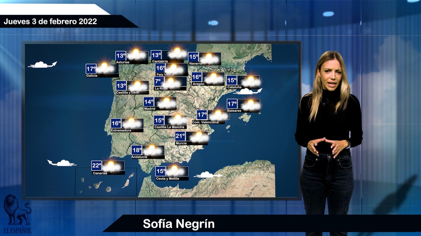 El tiempo del jueves 3 de febrero.