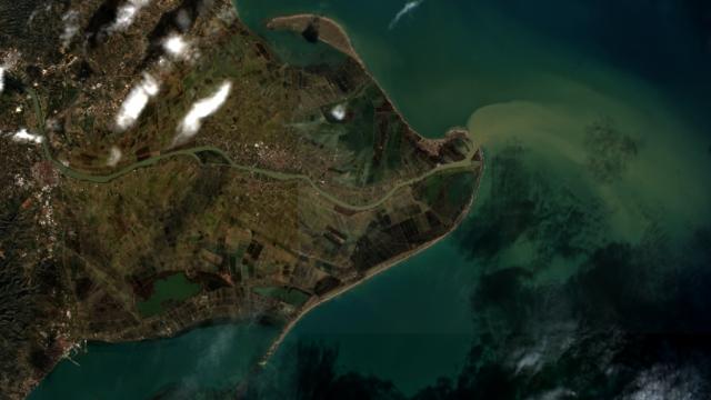 Imagen aérea del Delta del Ebro, después del paso del temporal Gloria.