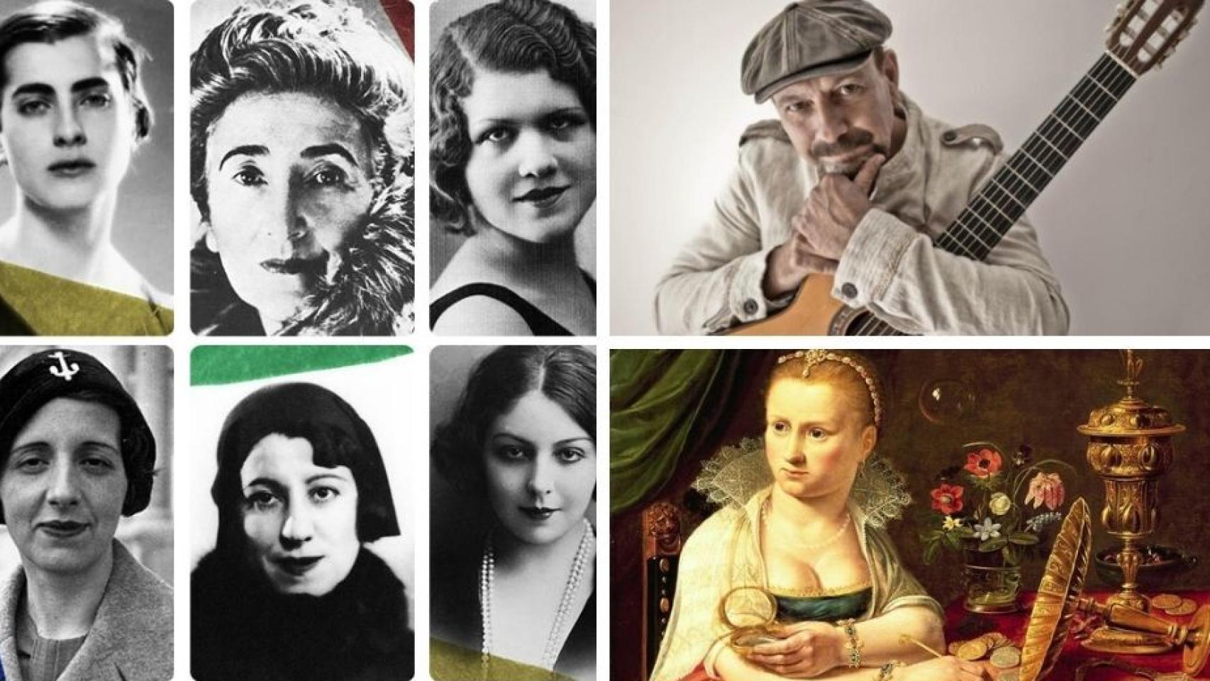 Un collage con Las Sinsombrero, Javier Ruibal y Clara Peeters.