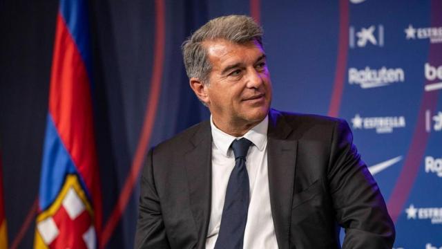 Joan Laporta durante la presentación de Pierre Emerick Aubameyang