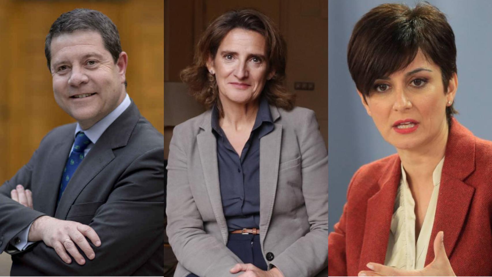 Emiliano García-Page, presidente de CLM; Teresa Ribera, vicepresidenta del Gobierno, e Isabel Rodríguez, portavoz del Gobierno, participan en el I Foro Económico de Castilla-La Mancha