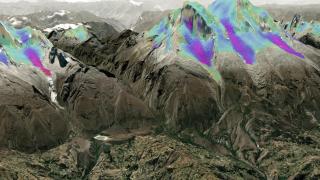 Los Andes tropicales de América del Sur. En fucsia, la pérdida de hielo glaciar.