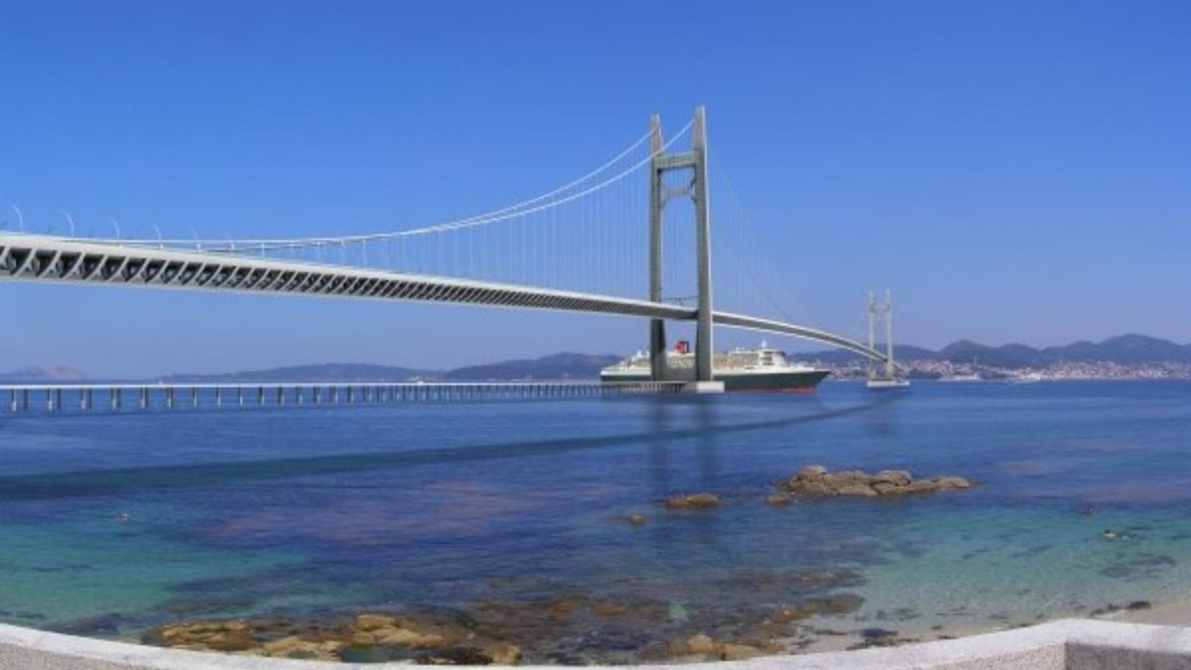 Infografía del Puente Alvariño sobre la ría de Vigo.