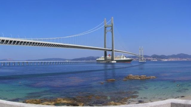 Infografía del Puente Alvariño sobre la ría de Vigo.