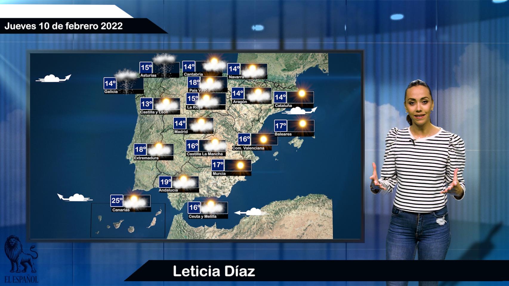 El tiempo para el jueves 10 de febrero.