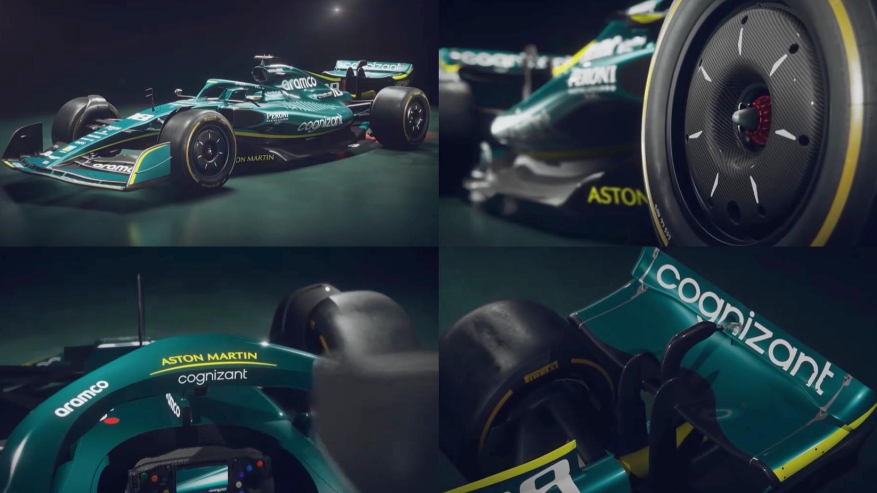 El AMR22 de Aston Martin, en un fotomontaje.