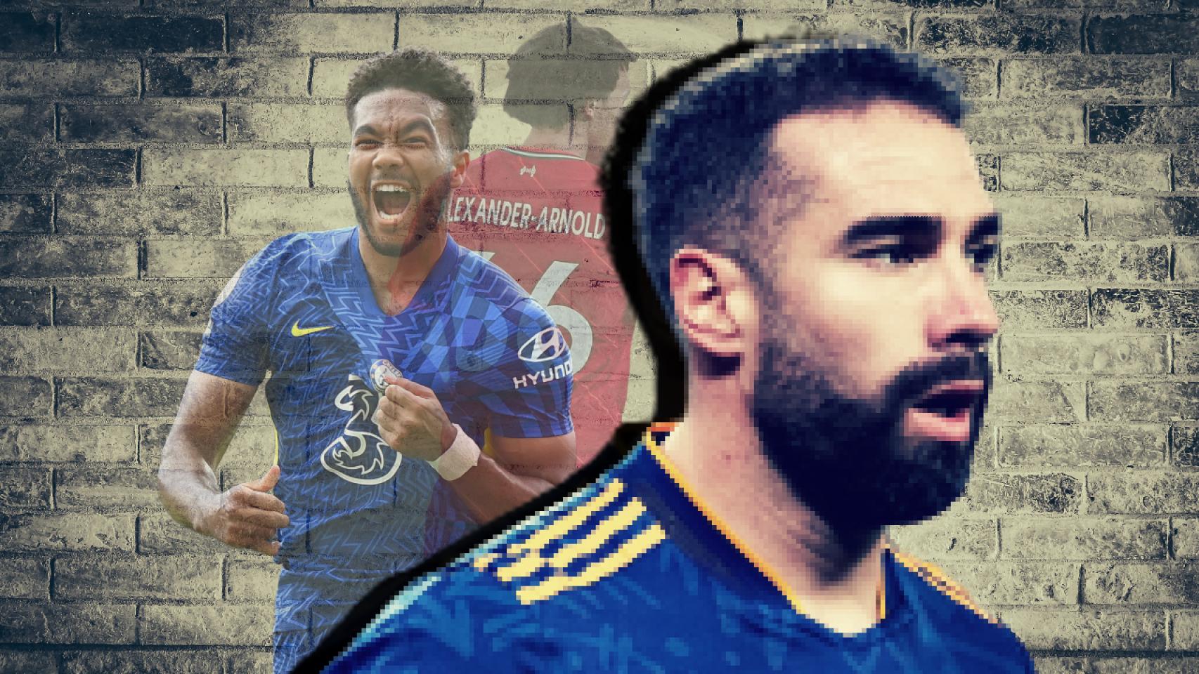 Dani Carvajal, en un fotomontaje con Reece James y Trent Alexander-Arnold.