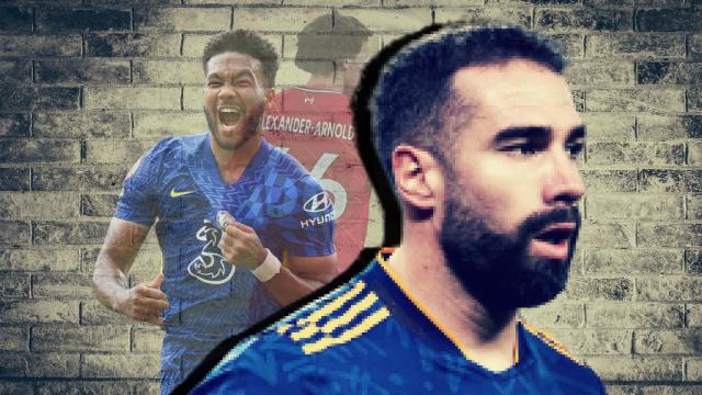 Dani Carvajal, en un fotomontaje con Reece James y Trent Alexander-Arnold.