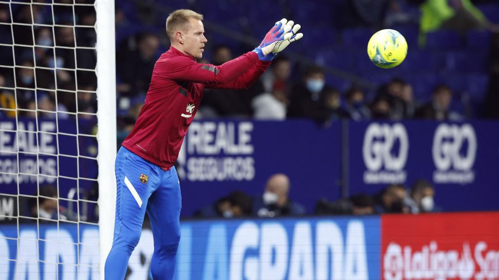 Marc-André ter Stegen, durante el calentamiento del Barcelona