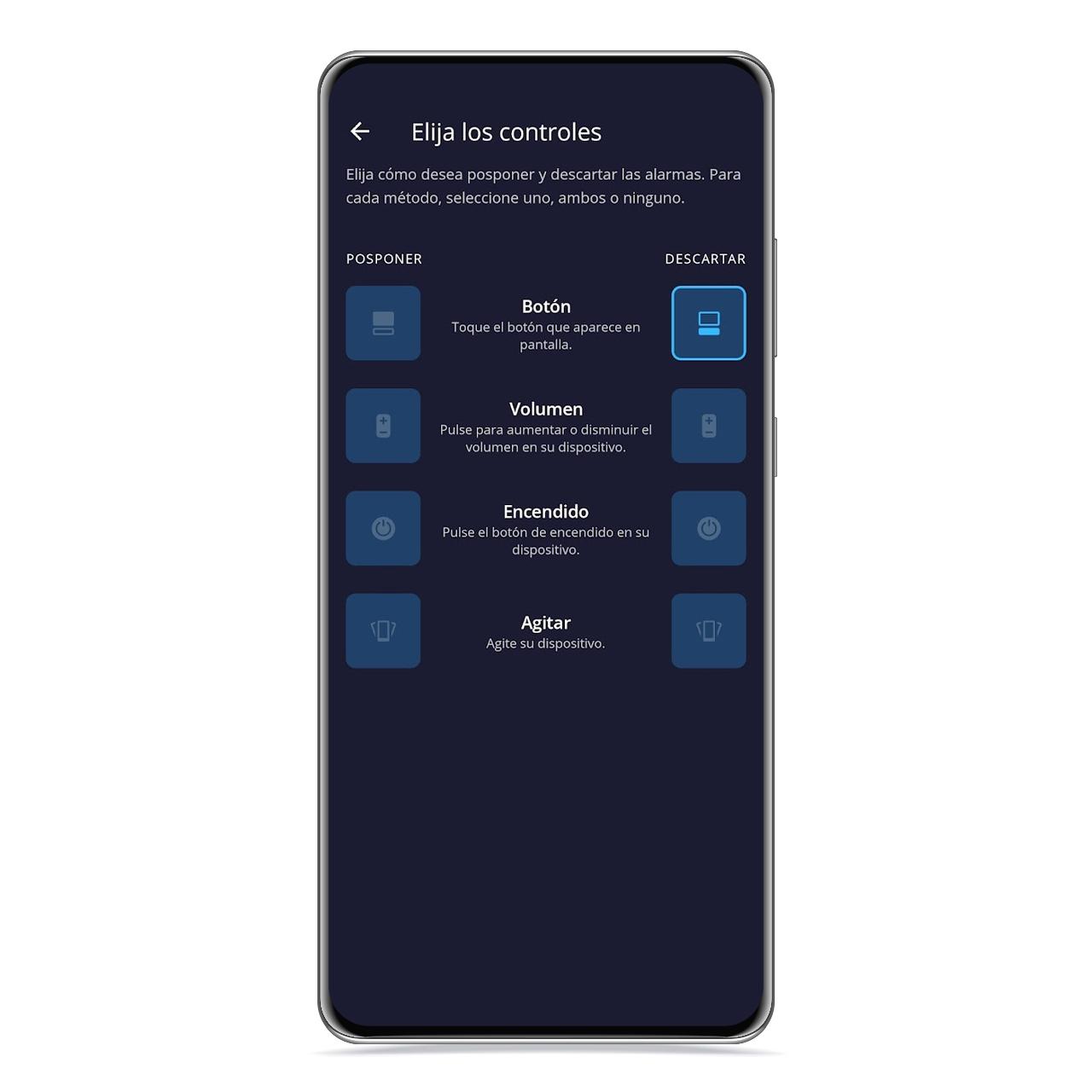 Controles de desbloqueo en Alarma Despertador
