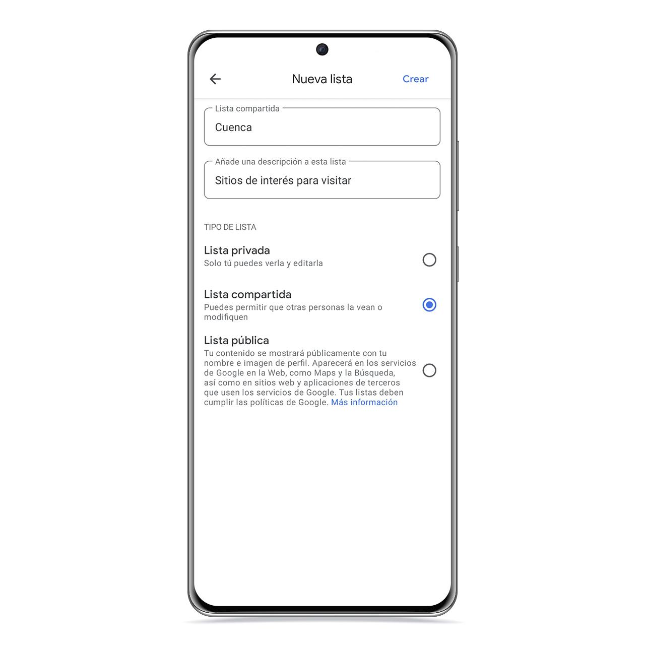 Lista de sitios de interés en Maps