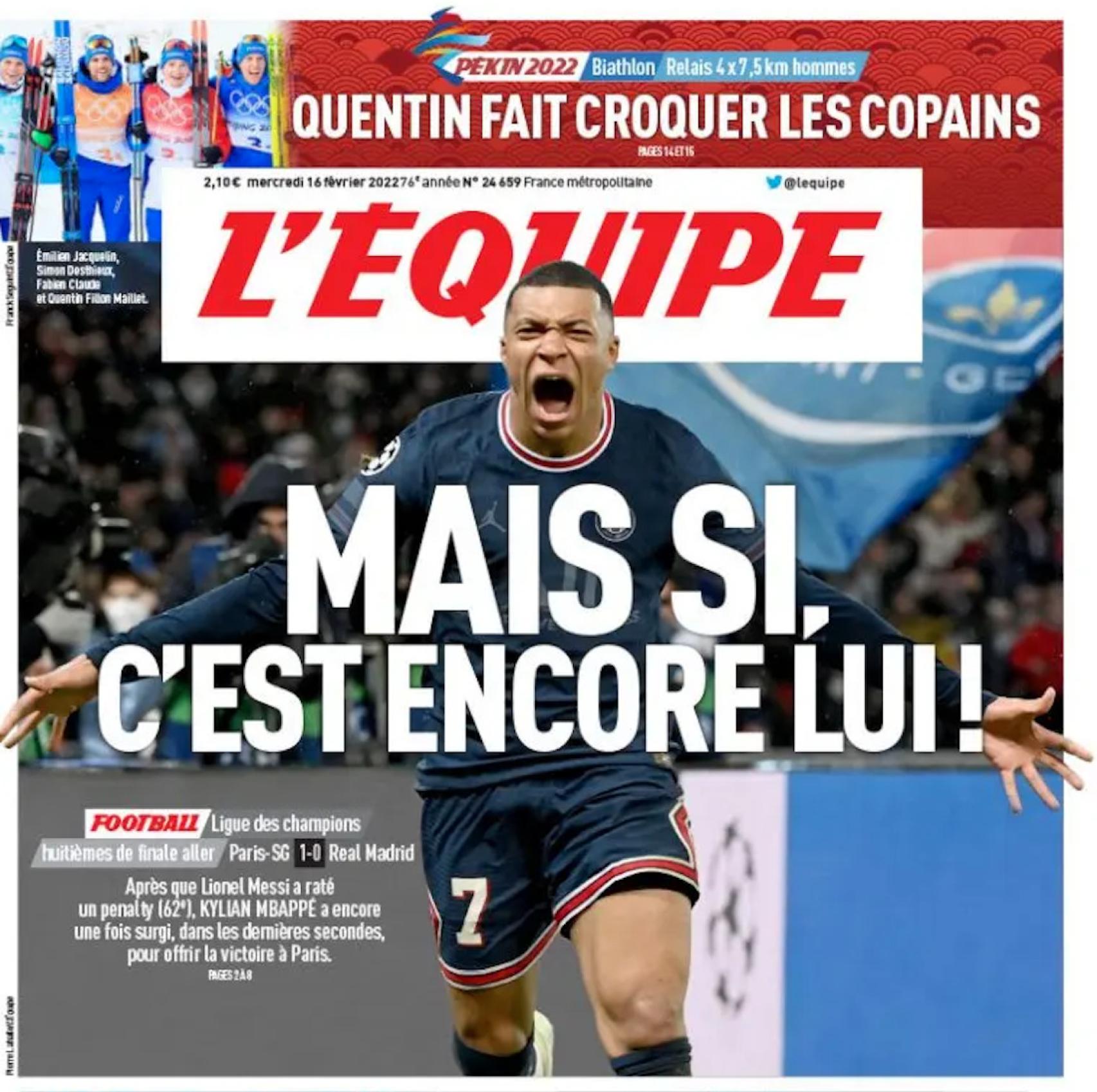 Portada L'Équipe (16/02/2022)