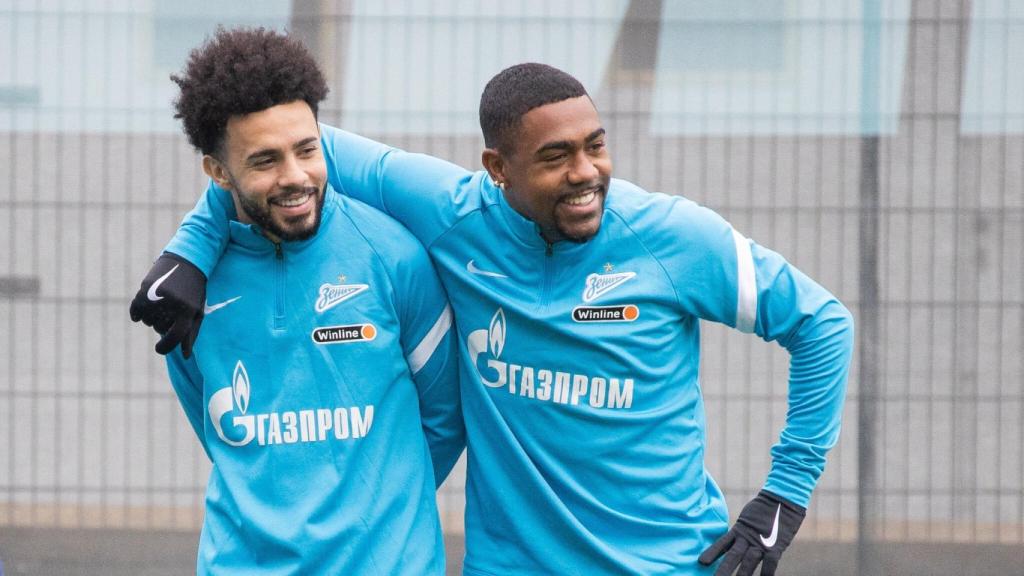 Claudinho y Malcom, durante un entrenamiento del Zenit