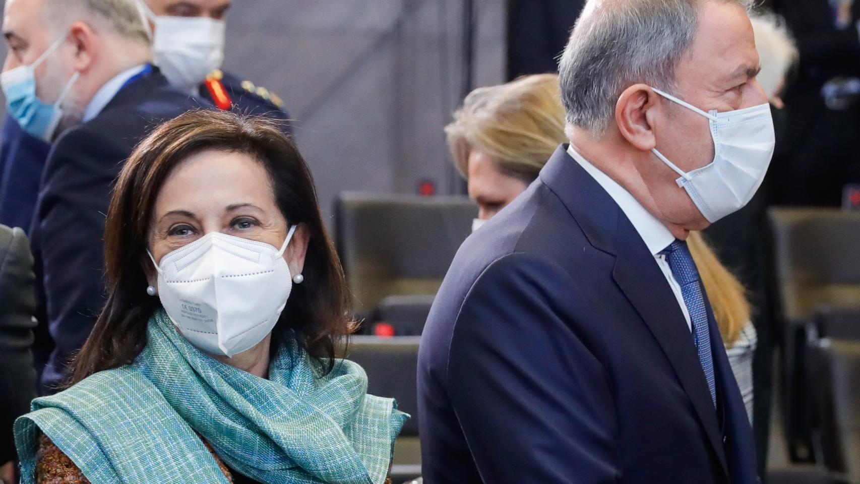 La ministra de Defensa, Margarita Robles, en la reunión de Bruselas de ministros de Defensa de la OTAN.