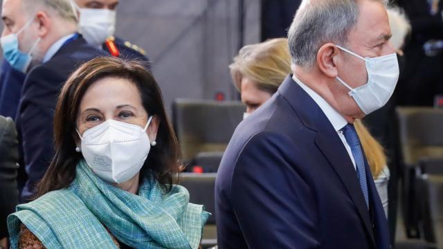 La ministra de Defensa, Margarita Robles, en la reunión de Bruselas de ministros de Defensa de la OTAN.