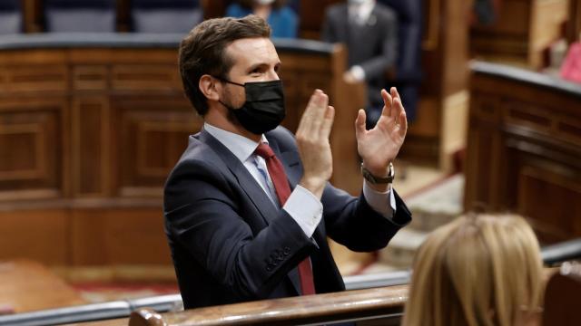 El líder del PP, Pablo Casado, este miércoles en el Congreso de los Diputados.