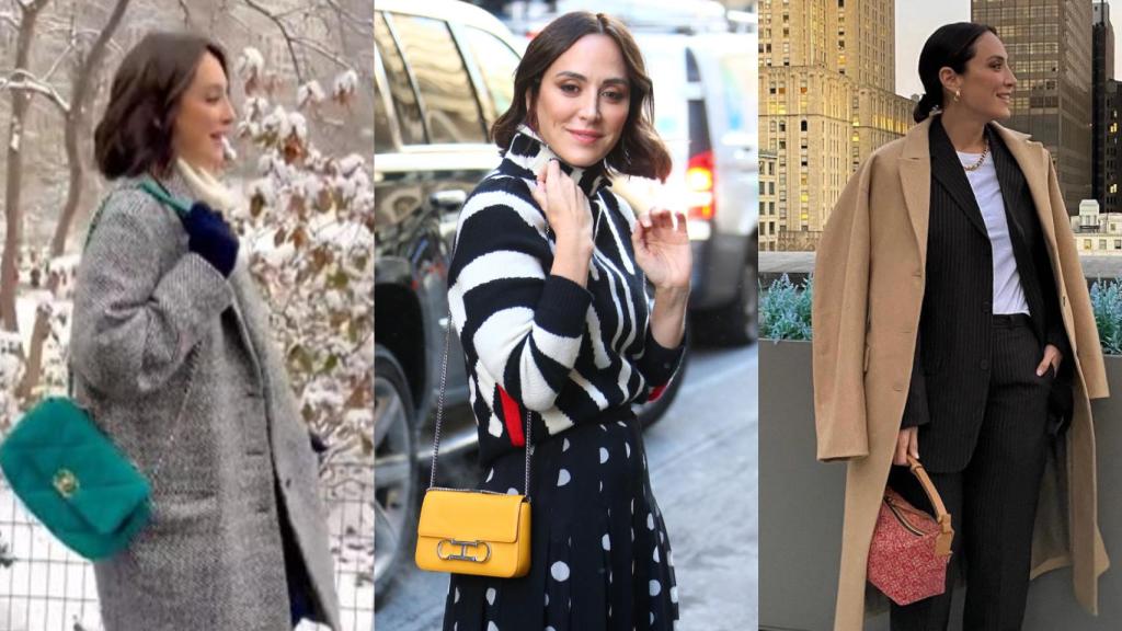 Tamara Falcó con tres de los bolsos que ha llevado en Nueva York.