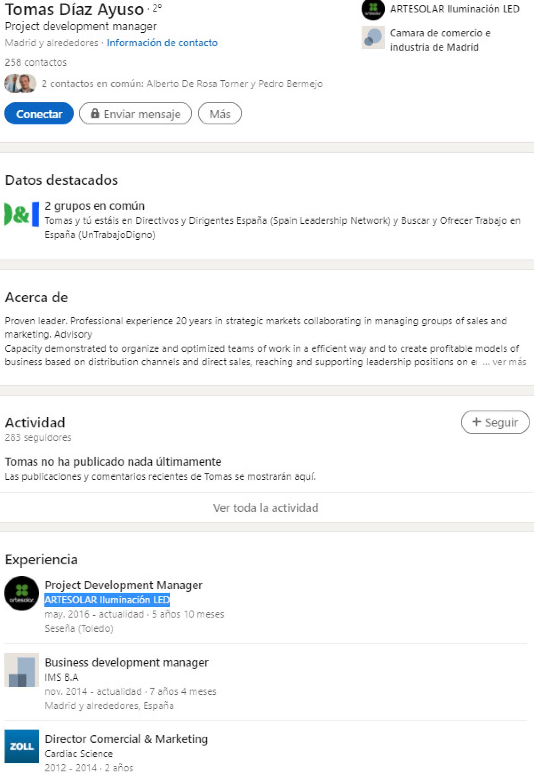 Captura de LinkedIn de Tomás Díaz Ayuso.