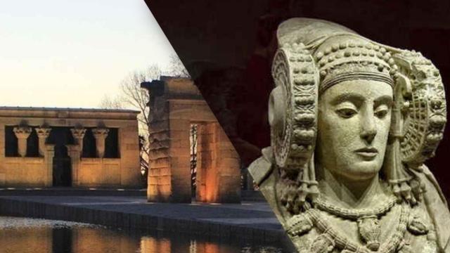 El templo de Debod de Madrid y la Dama de Elche, expuesta en el MAN de Madrid.