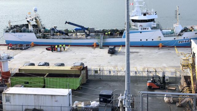 El pesquero español ‘Playa Menduiña Dos’ a su llegada al Puerto de San Juan de Terranova.