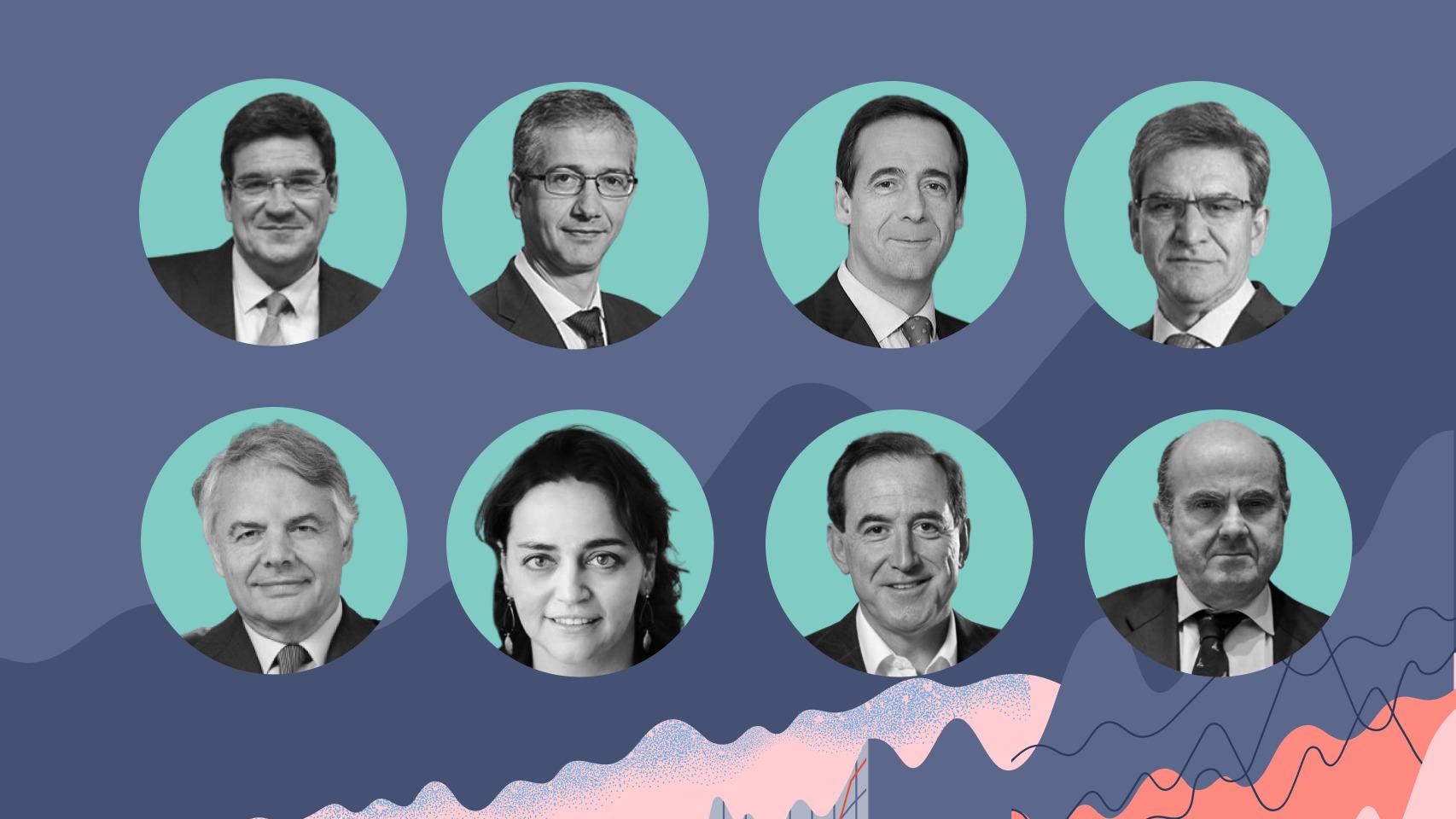 José Luis Escrivá, Pablo Hernández de Cos, Gonzalo Gortázar, José Antonio Álvarez, Ignacio Garralda, Almudena Román, Antonio Huertas y Luis de Guindos.