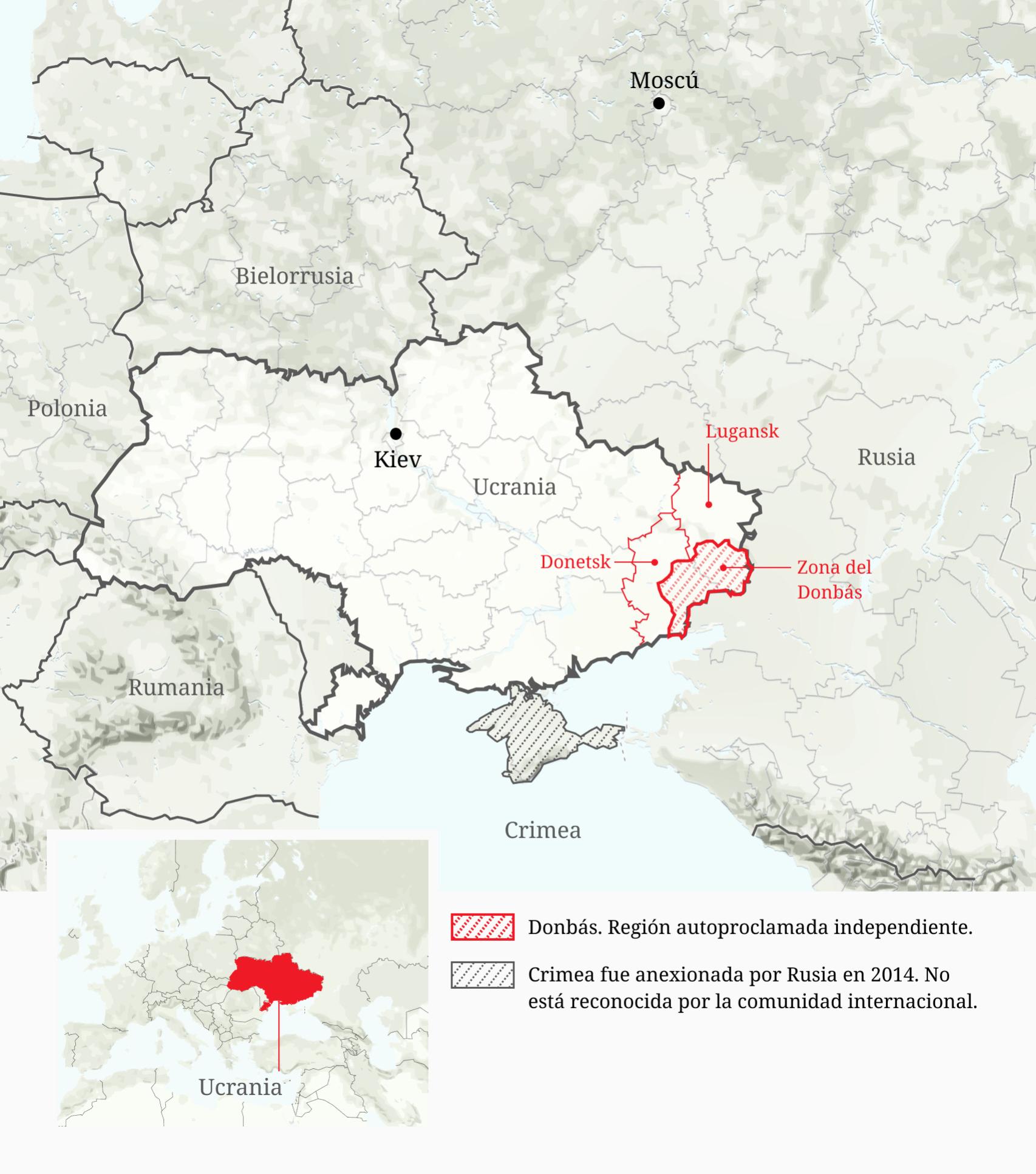 Mapa de la zona del Donbás.