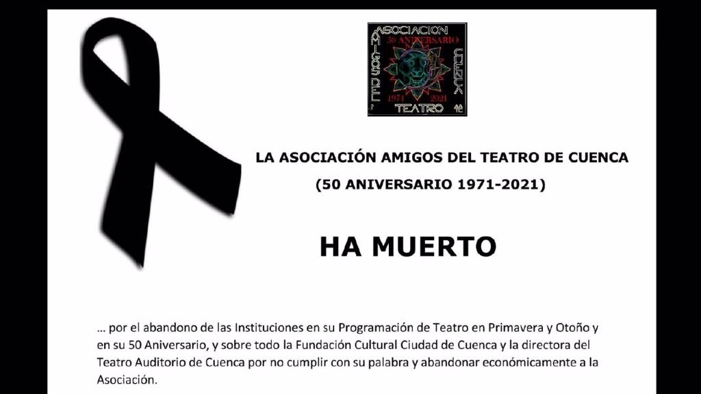 Esquela de la Asociación de Amigos del Teatro de Cuenca