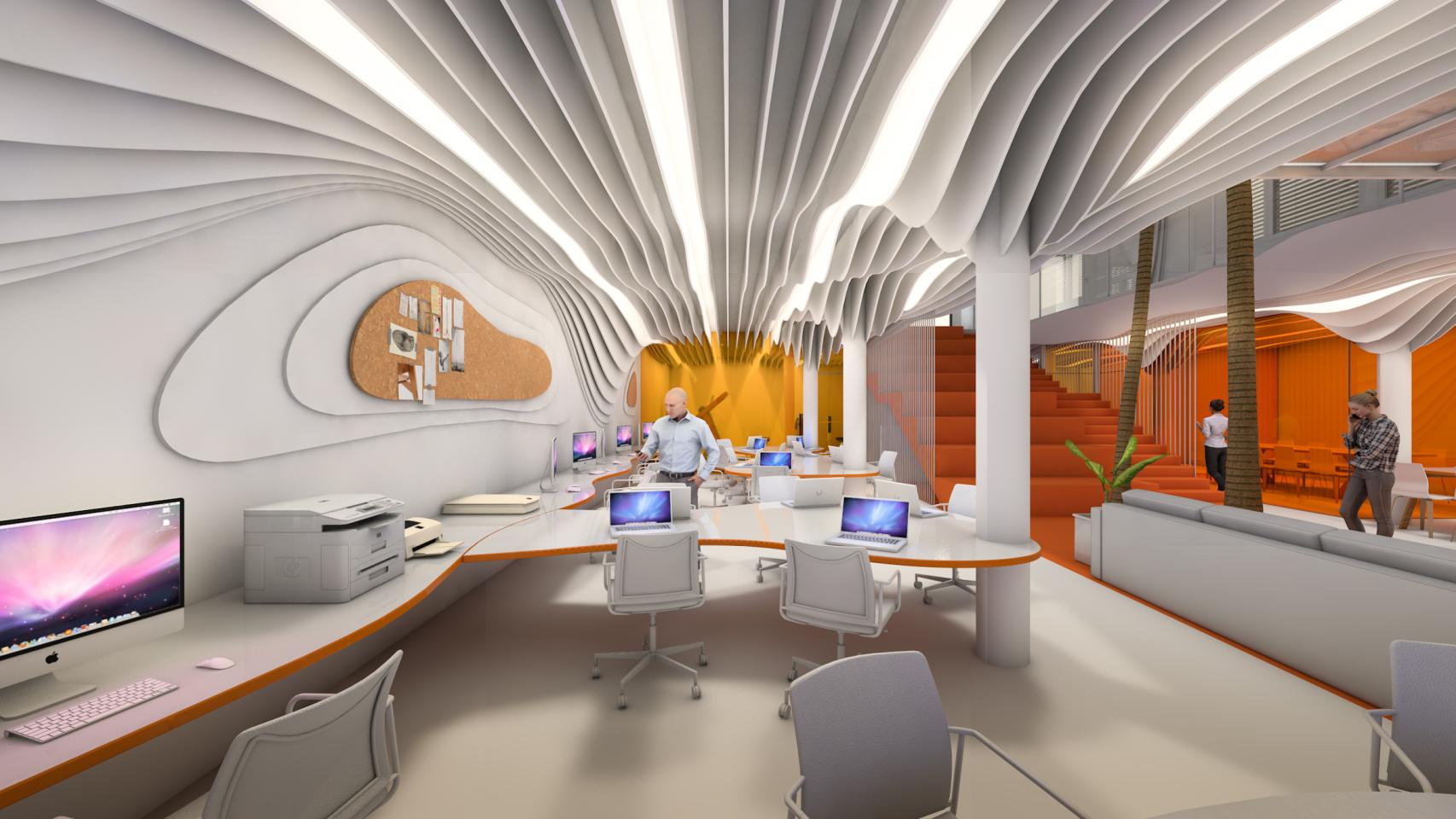 Espacio 'coworking' del edificio proyectado en la calle Hurtado, en Málaga.