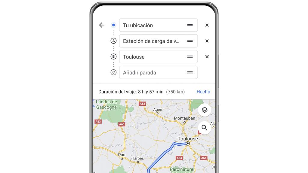 Ruta con paradas en Maps