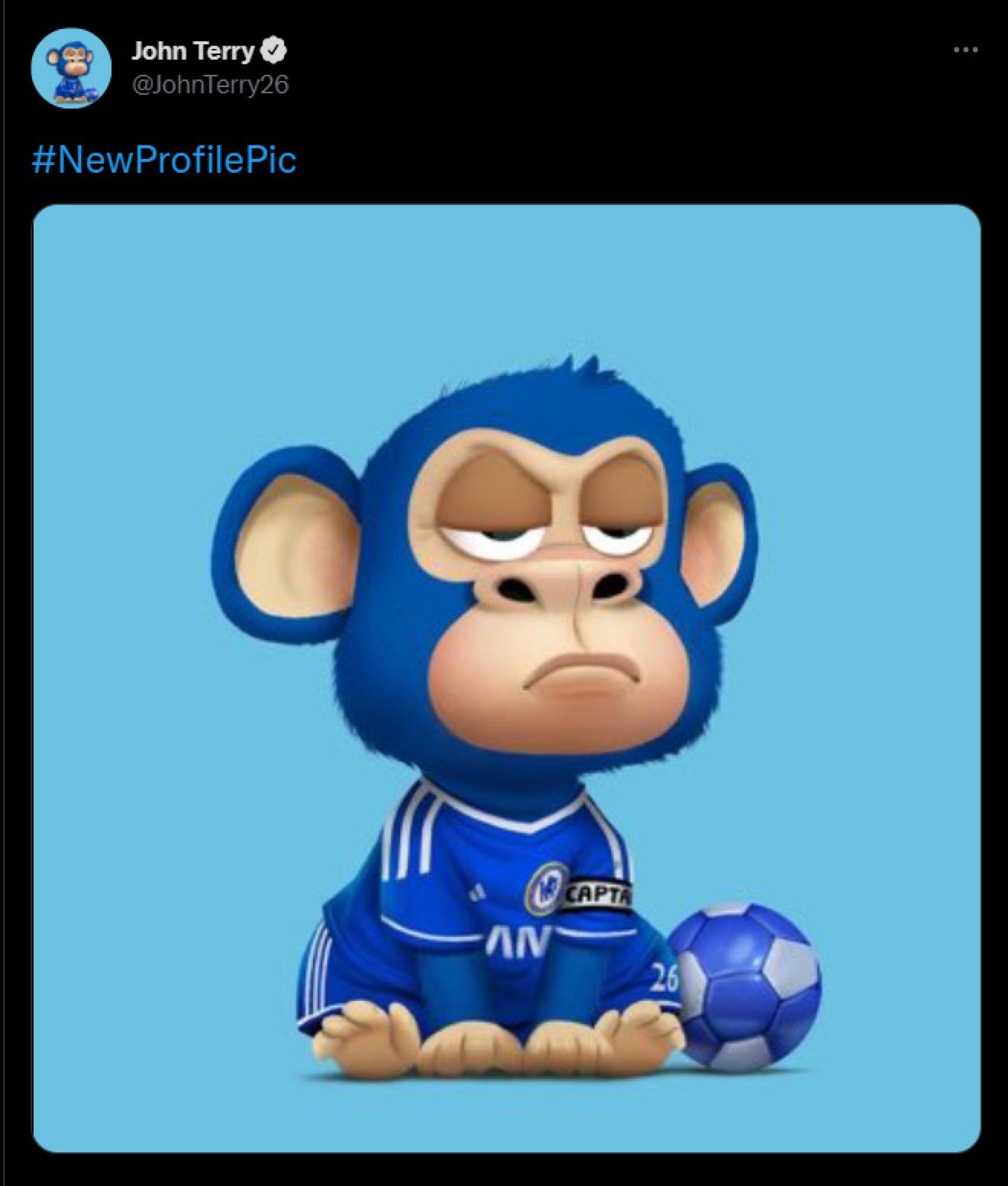 John Terry y su publicación en Twitter con el NFT de Ape Kids Club.