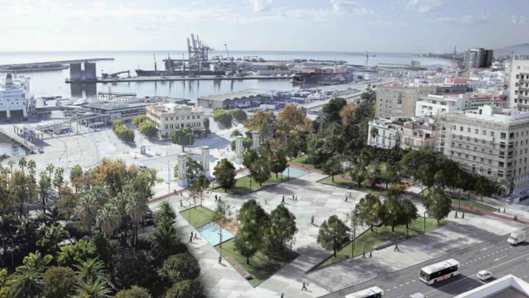 Infografía de una posible reurbanización de la Plaza de la Marina de Málaga.