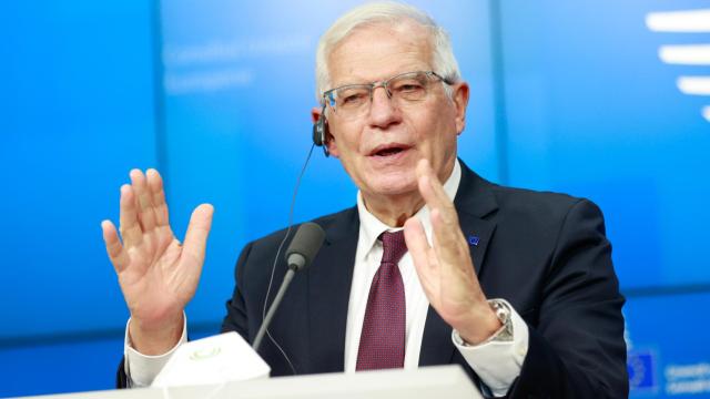El jefe de la diplomacia de la UE, Josep Borrell, durante una rueda de prensa este lunes en Bruselas
