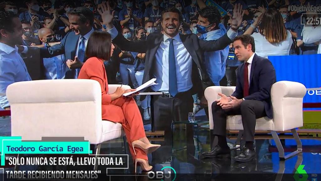 Teodoro García Egea, este martes entrevistado por Ana Pastor en La Sexta.