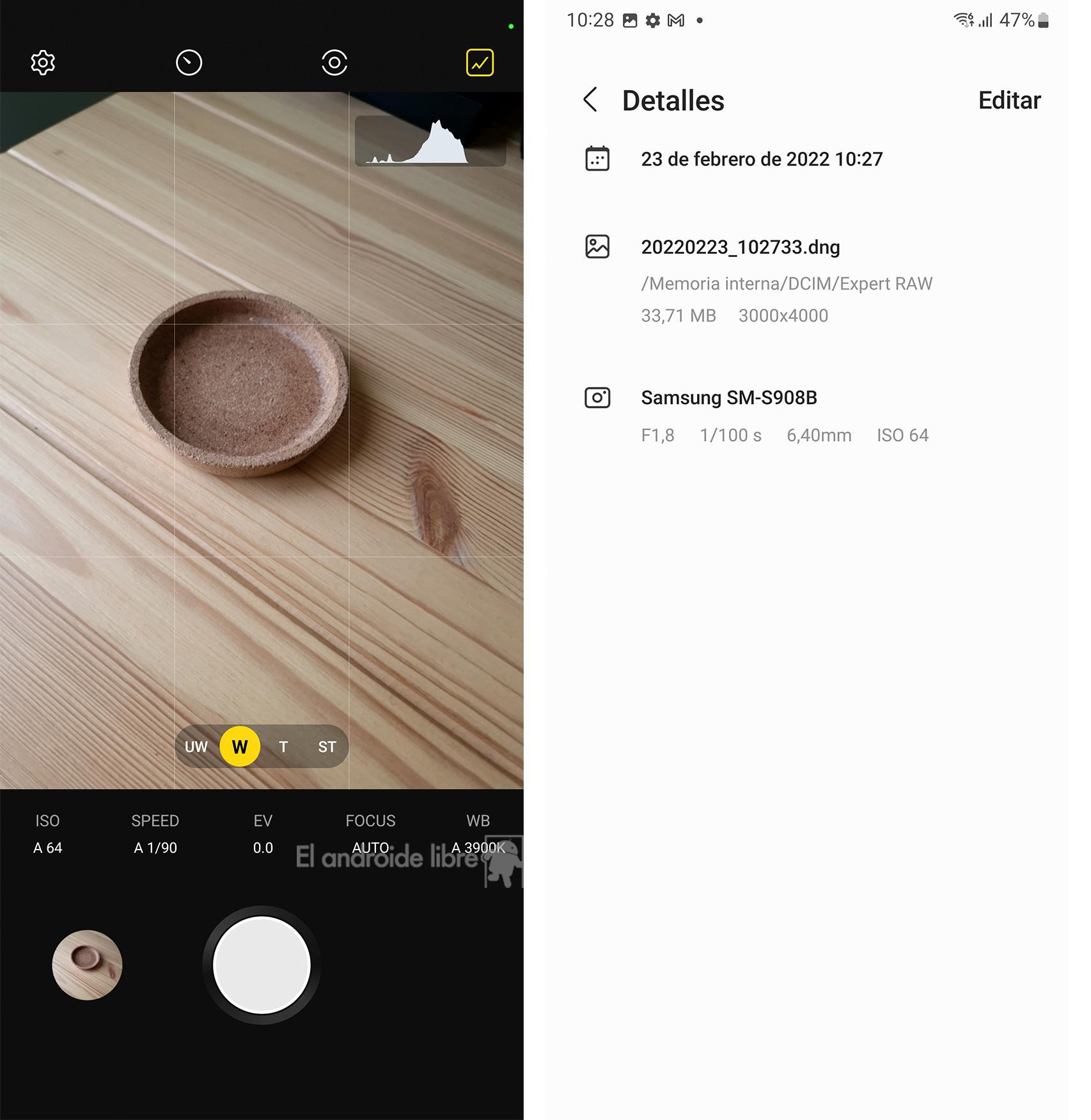 Detalles de la imagen tomada con la app RAW de Samsung