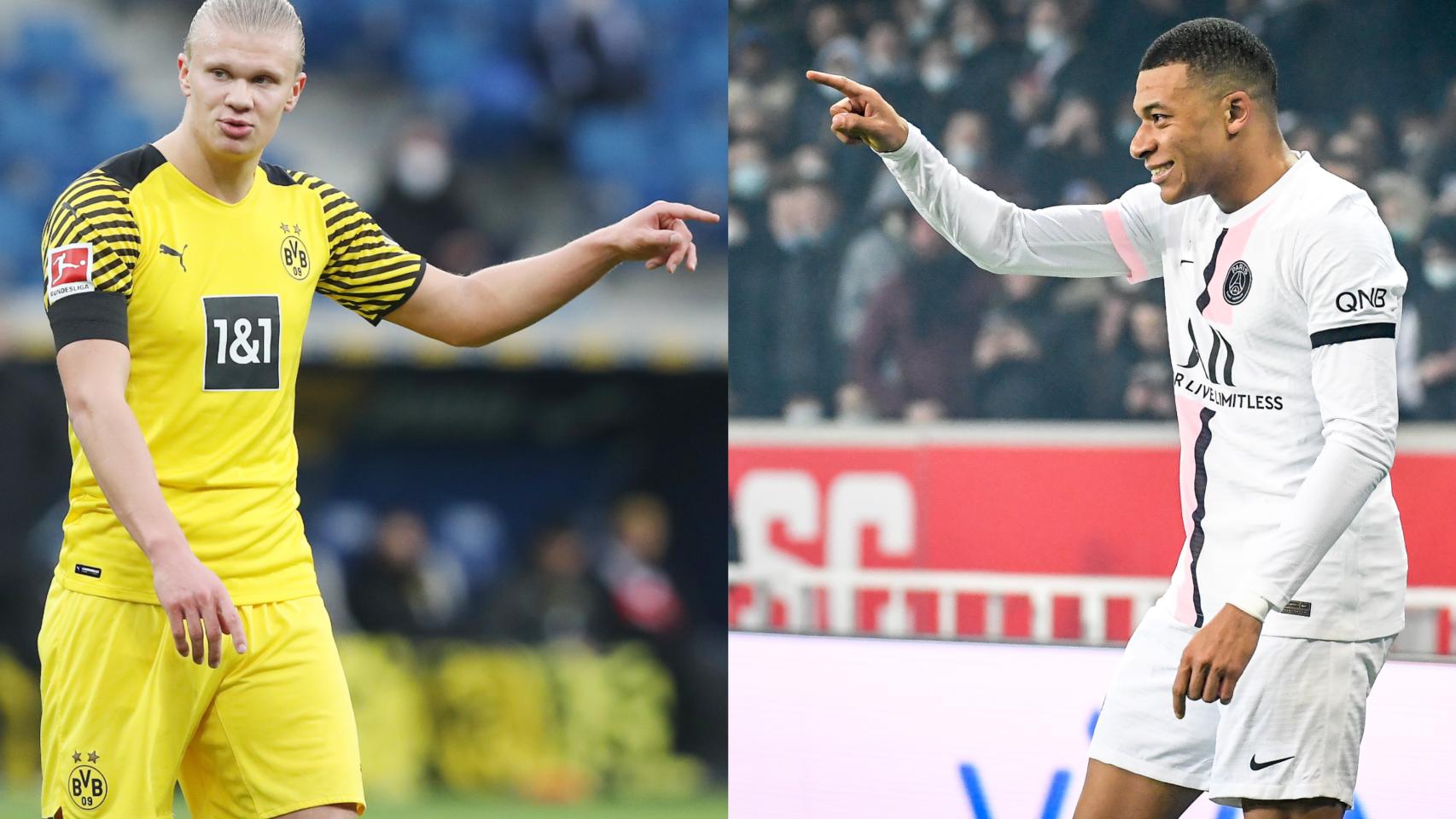 Erling Haaland y Kylian Mbappé en un collage