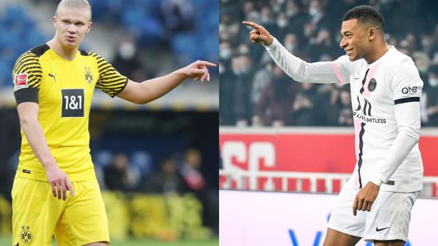 Erling Haaland y Kylian Mbappé en un collage